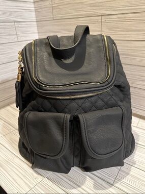 Quilted Embroidered Black Backpack Mini
